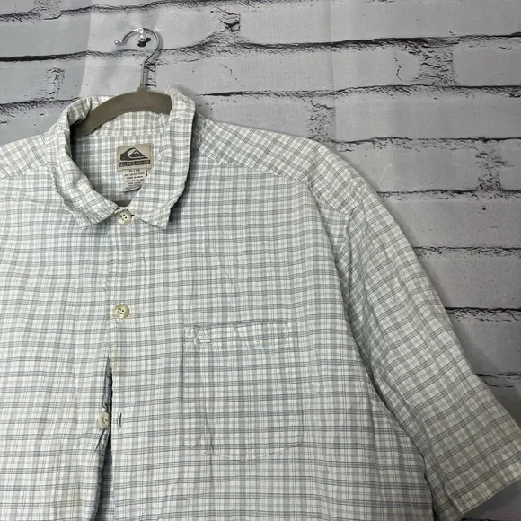 Quiksilver Gray & White Plaid Button‑Up Shirt Sz XL Surfer Streetwear Casual Y2K - Picture 7 of 13